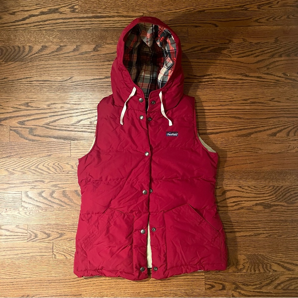Penfield x Madewell Red Plaid Lucedale Down Puffer Hooded Vest - Women's Medium